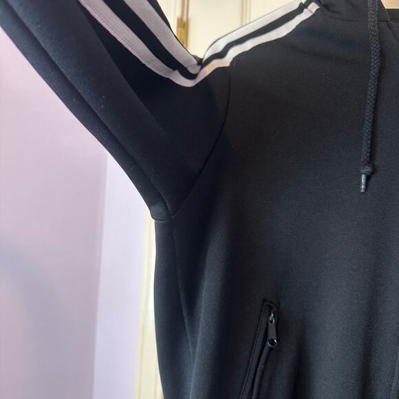 Adidas Y2K Zip Up Hooded Jacket Size M Striped Sleeves Trefoil Logo Black White - Picture 5 of 15